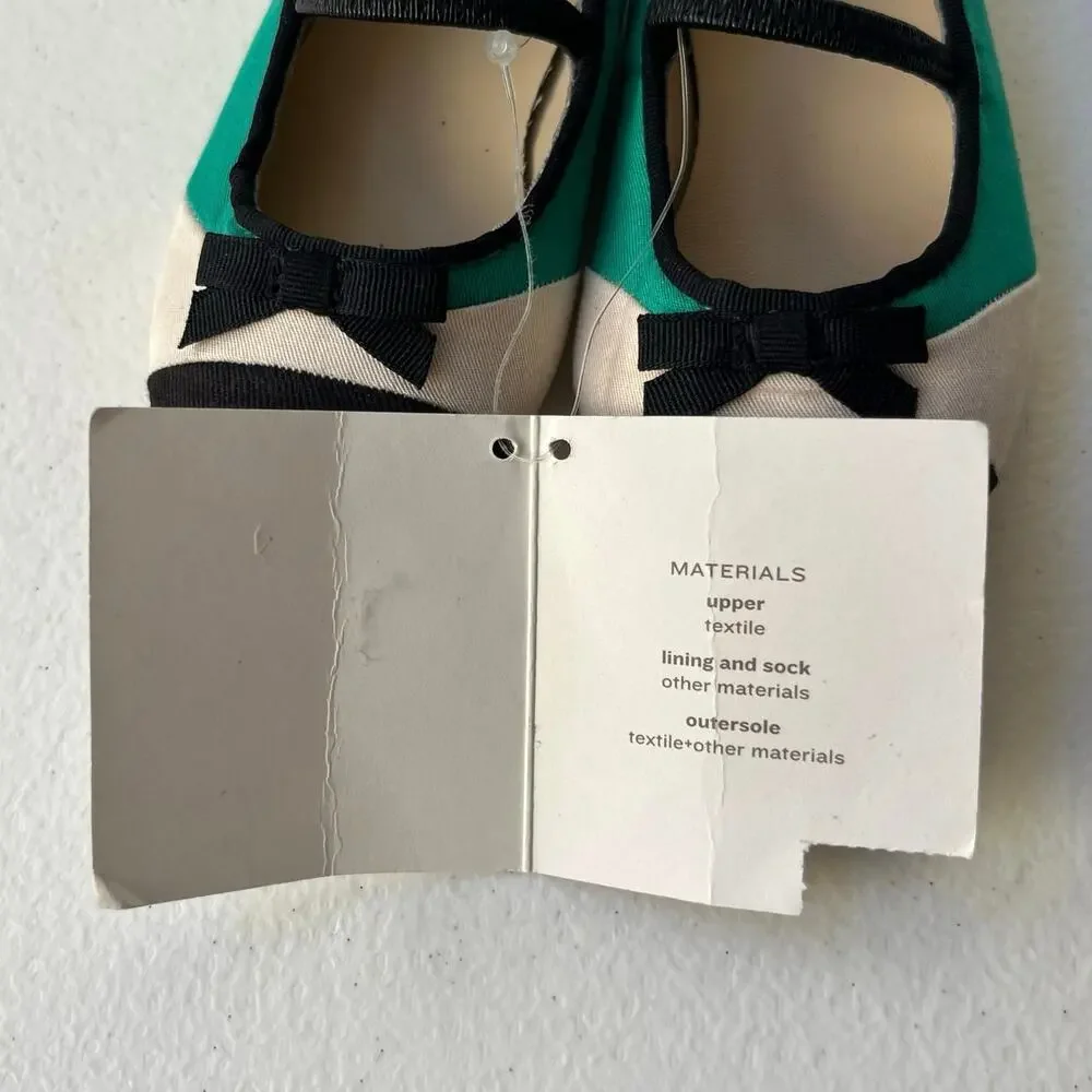 Janie and Jack Mary Jane Ballet Flats Little Girls Size 4 Green Black Bow NEW